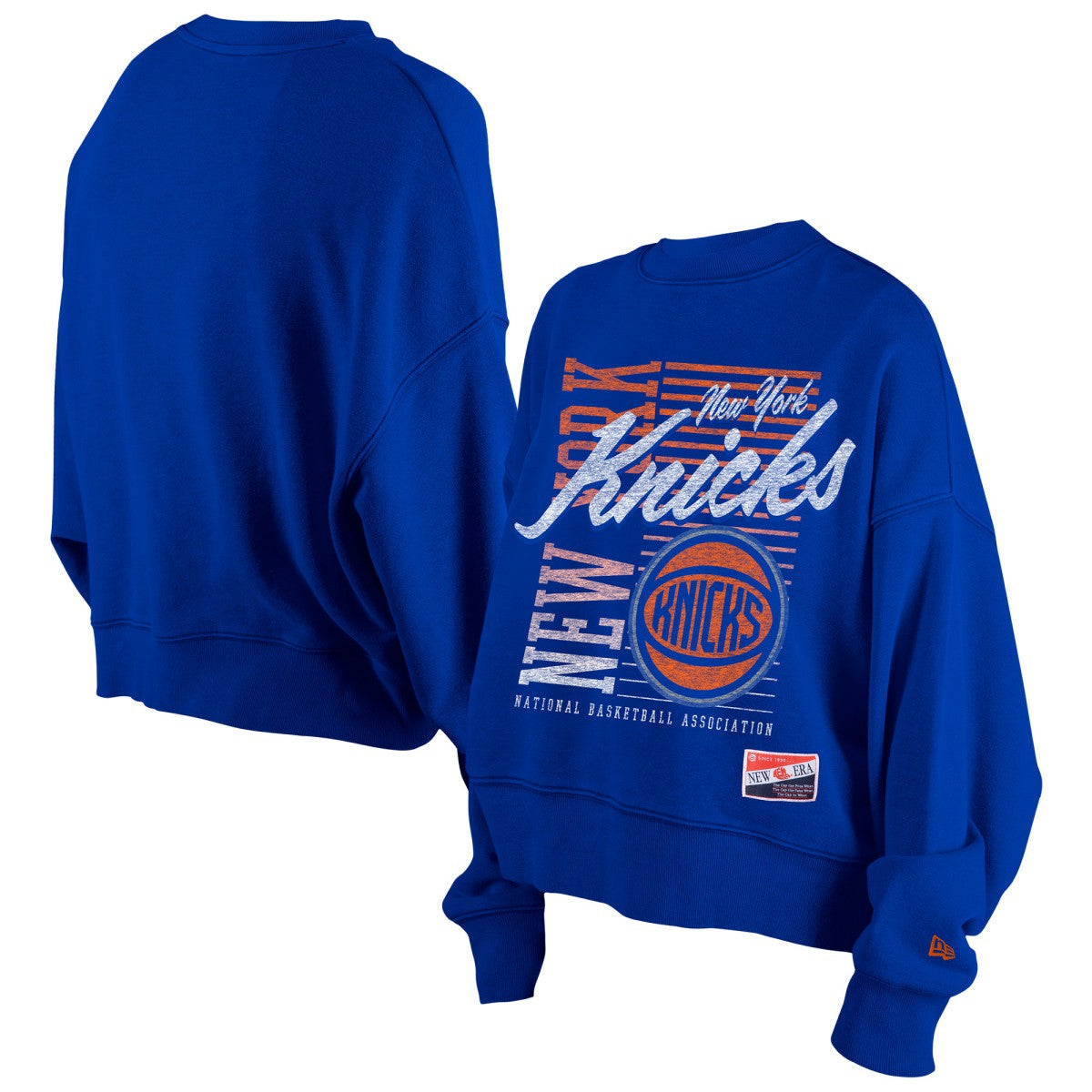 New York Knicks Women's Boxy Throwback Mineral Wash Sweatshirt Blue - New Era