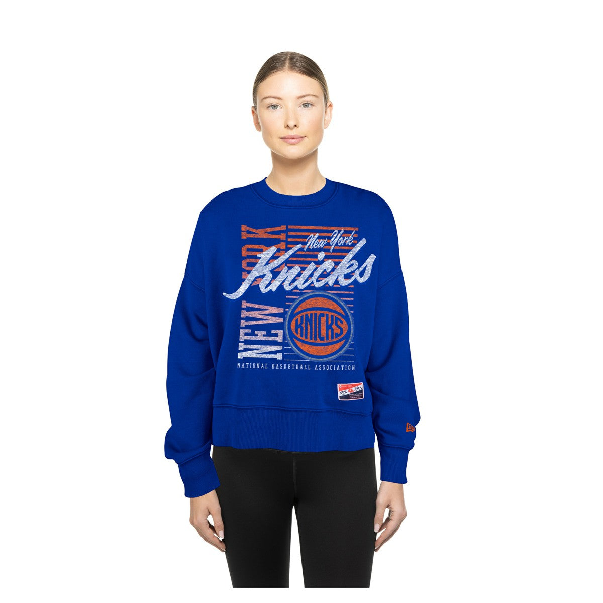 New York Knicks Women's Boxy Throwback Mineral Wash Sweatshirt Blue - New Era