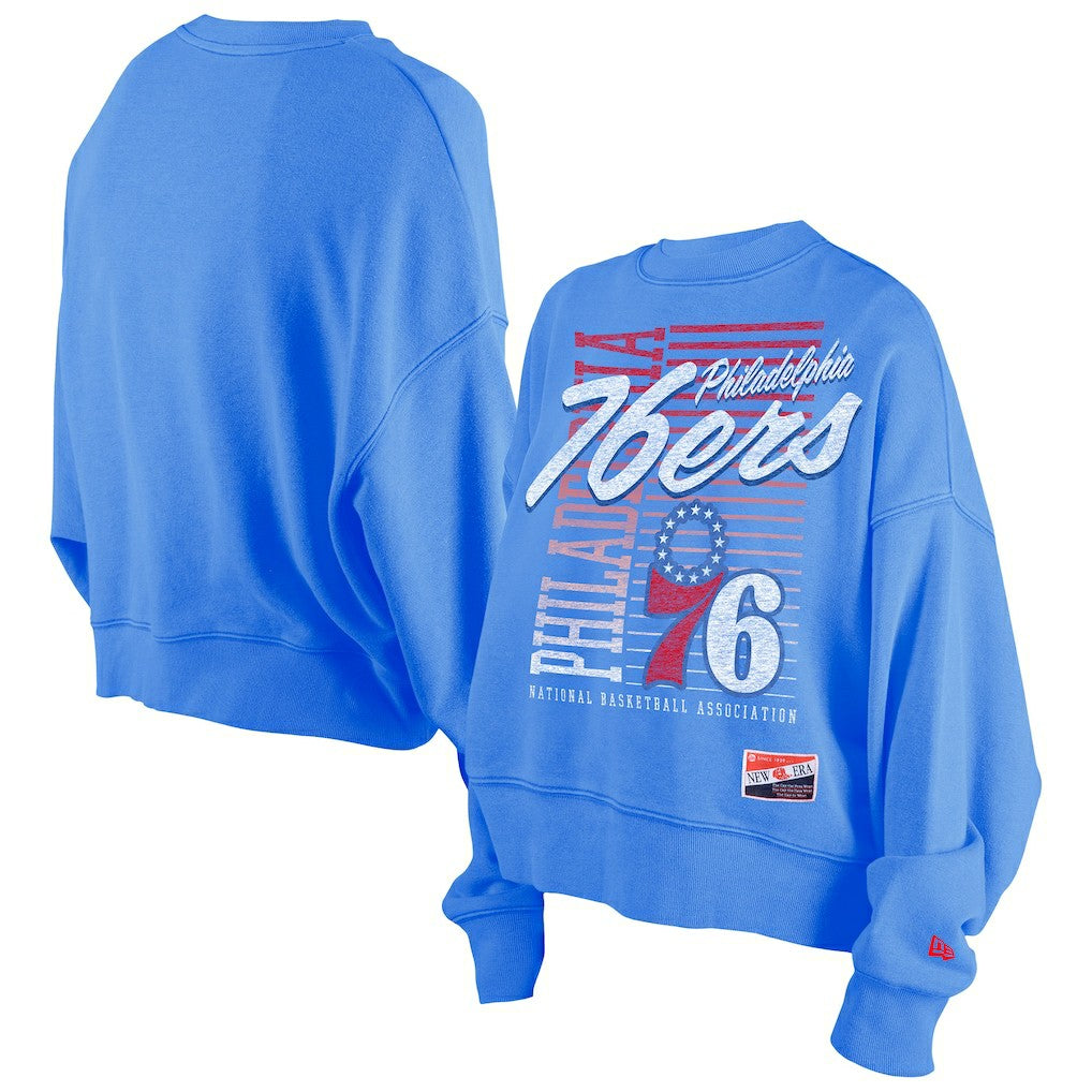 Philadelphia 76ers Women's Boxy Throwback Mineral Wash Sweatshirt Royal - New Era