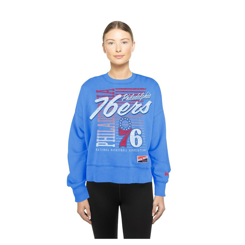 Philadelphia 76ers Women's Boxy Throwback Mineral Wash Sweatshirt Royal - New Era