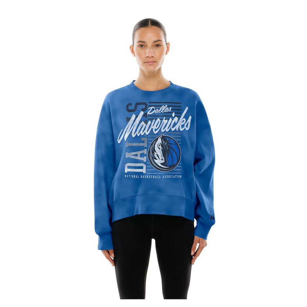 Dallas Mavericks Women's Boxy Throwback Mineral Wash Sweatshirt Blue - New Era