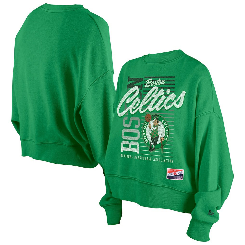 Boston Celtics Women's Boxy Throwback Mineral Wash Sweatshirt Kelly Green - New Era