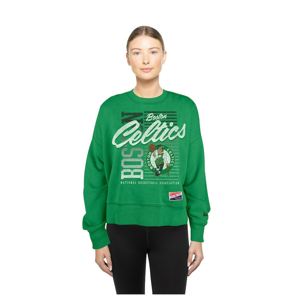Boston Celtics Women's Boxy Throwback Mineral Wash Sweatshirt Kelly Green - New Era