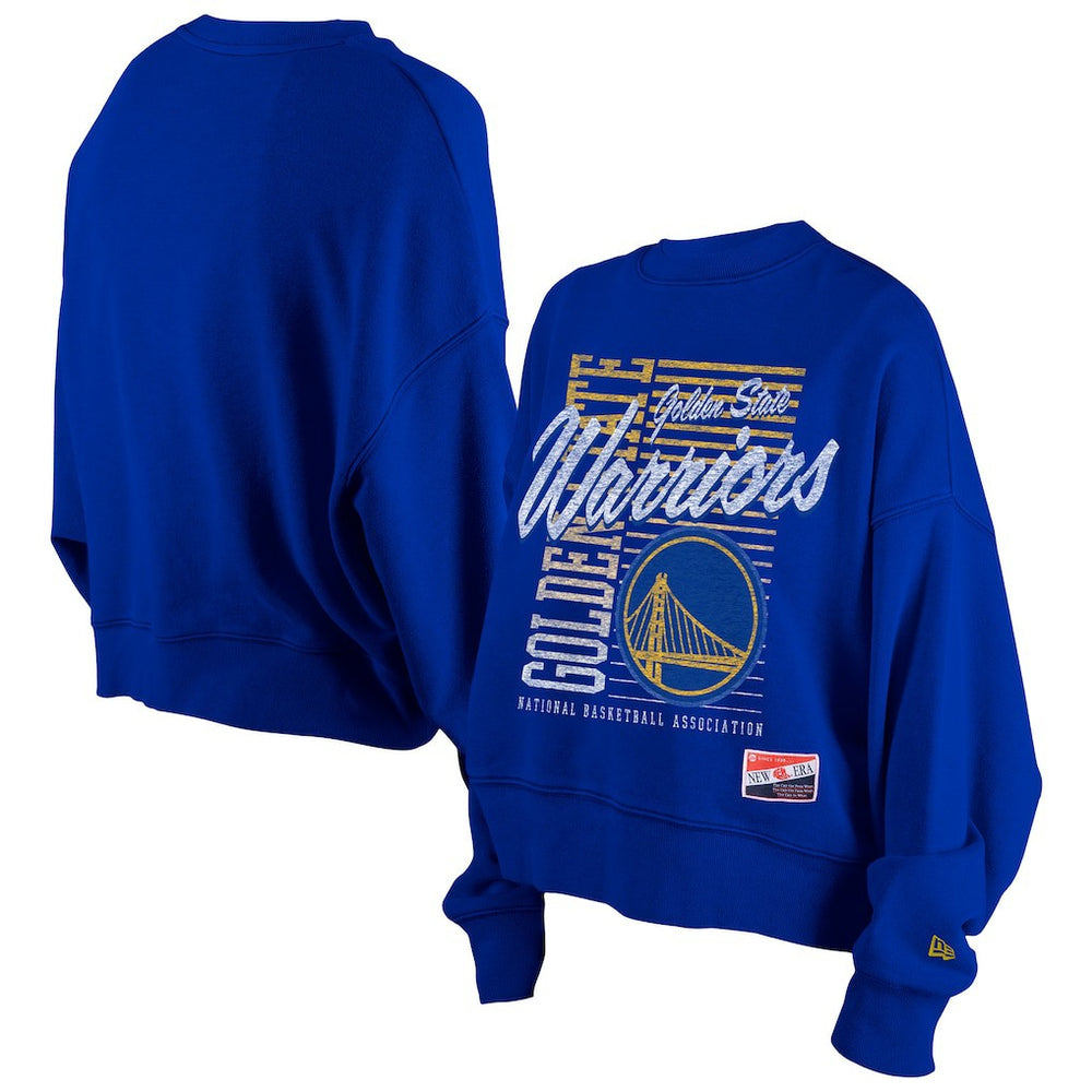 Golden State Warriors Women's Boxy Throwback Mineral Wash Sweatshirt Royal - New Era