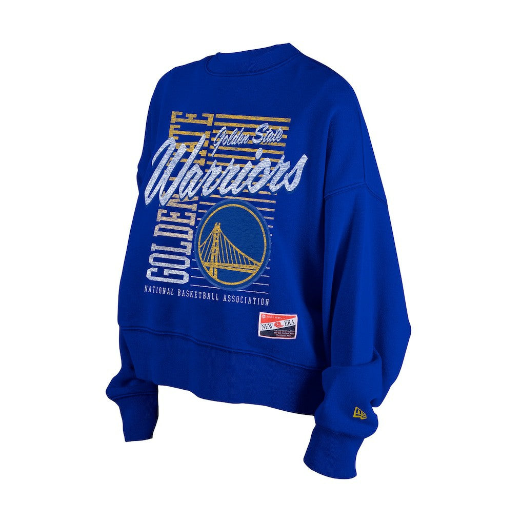 Golden State Warriors Women's Boxy Throwback Mineral Wash Sweatshirt Royal - New Era