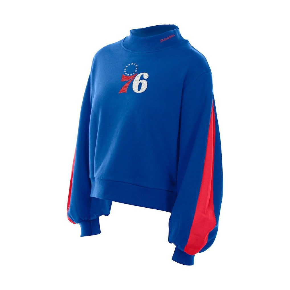 Philadelphia 76ers Women's Sport Night Balloon Sleeves Sweatshirt Royal - New Era