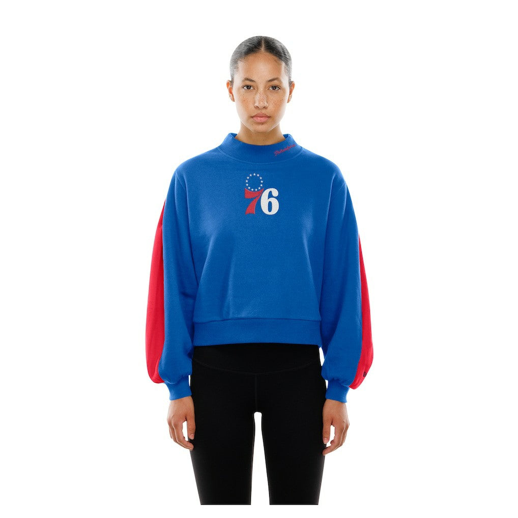 Philadelphia 76ers Women's Sport Night Balloon Sleeves Sweatshirt Royal - New Era