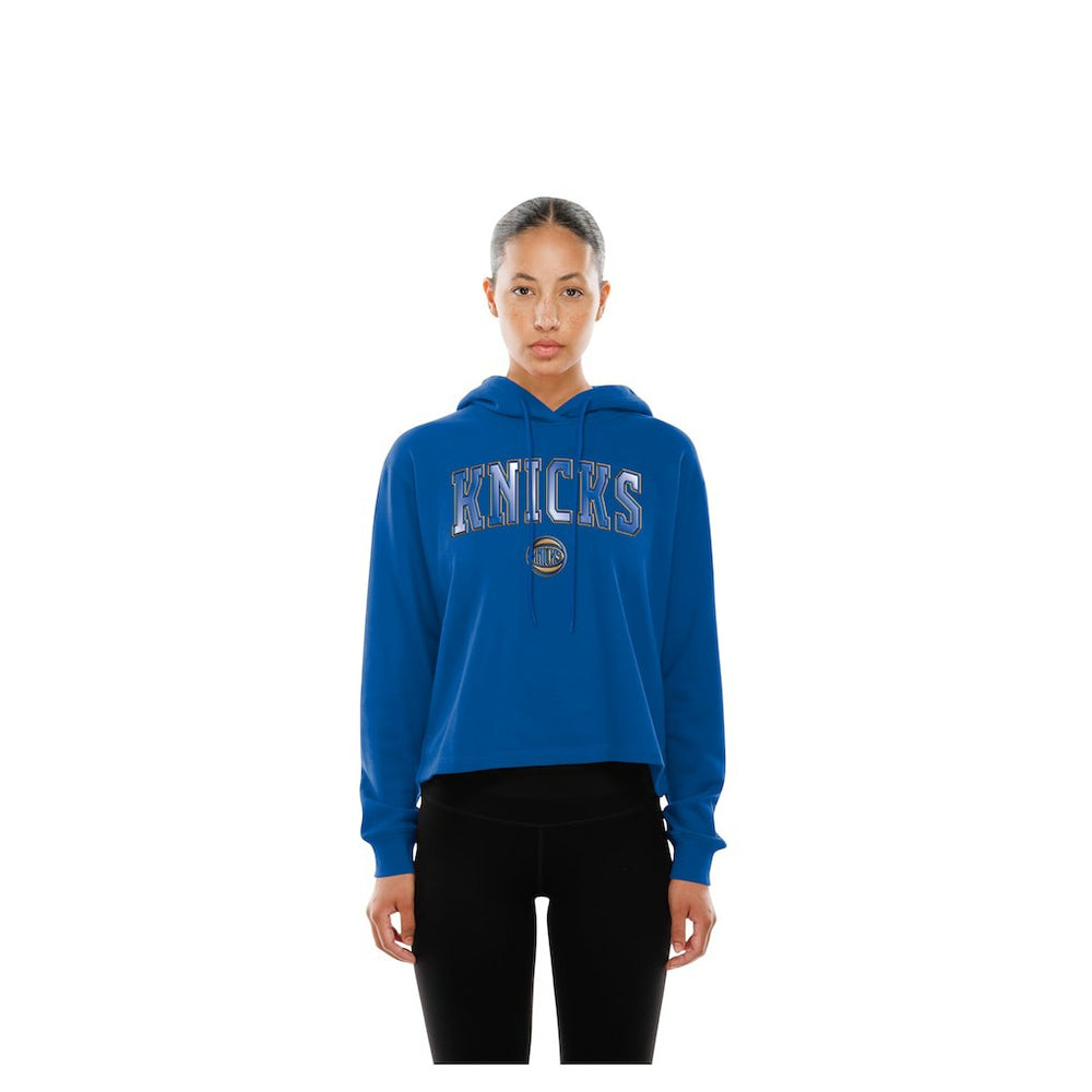 New York Knicks Women's Glam Game Open Back Hoodie Blue - New Era