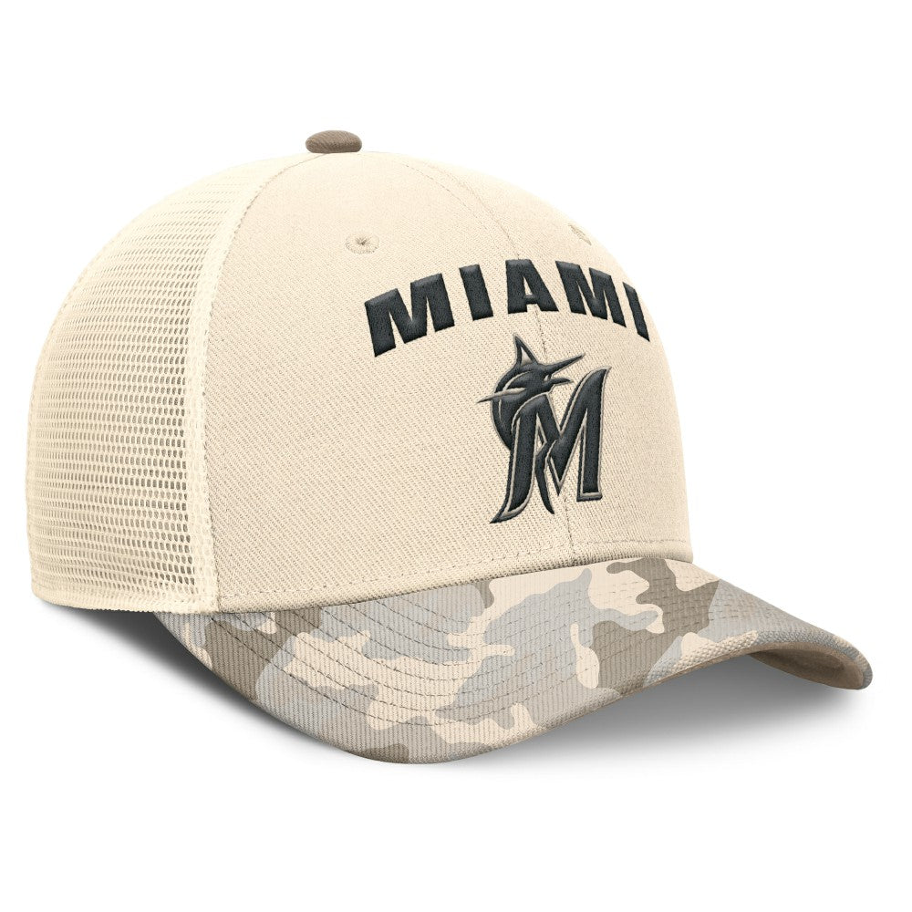 Miami Marlins Nike Camo Natural Pack Rise Adjustable Trucker Hat - Natural Hats