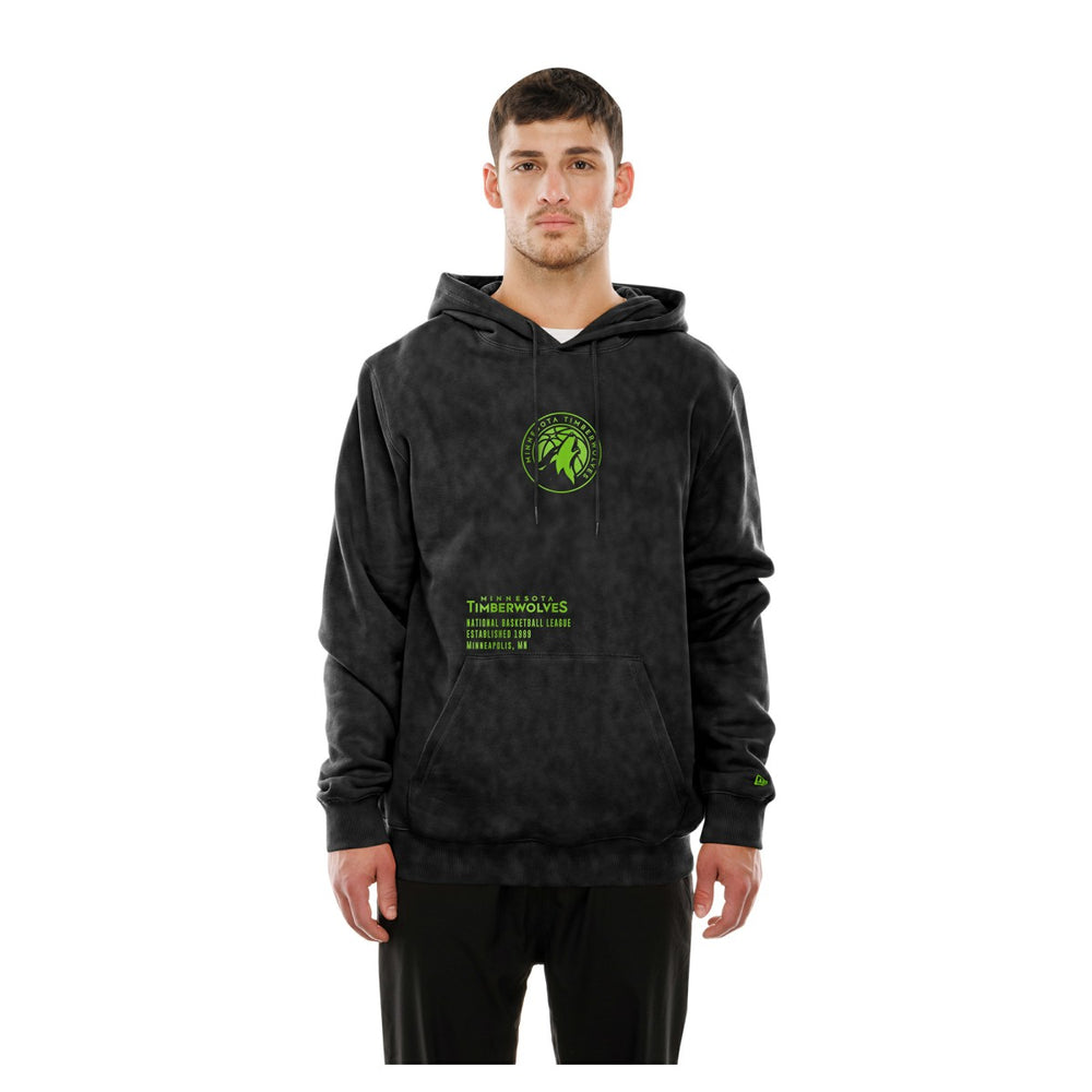 Minnesota Timberwolves Sport Night Mineral Wash Pullover Hoodie Black - New Era