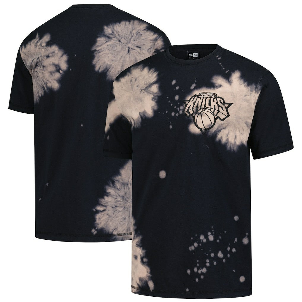 New York Knicks Injection Bleached Out Raw Edge Oversized T-Shirt Black - New Era