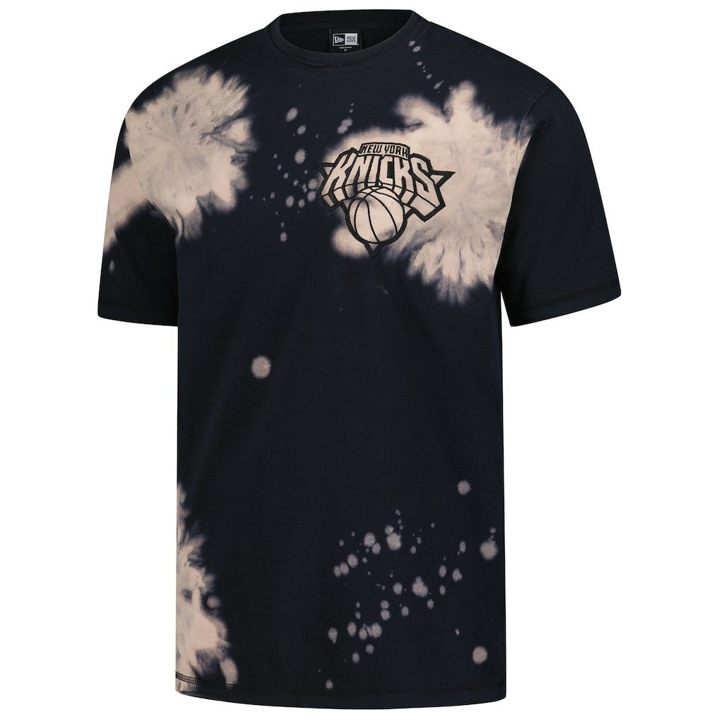 New York Knicks Injection Bleached Out Raw Edge Oversized T-Shirt Black - New Era