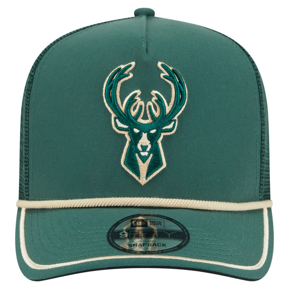 Milwaukee Bucks Vintage Team Rope A-Frame 9FIFTY Snapback Hat Hunter Green - New Era
