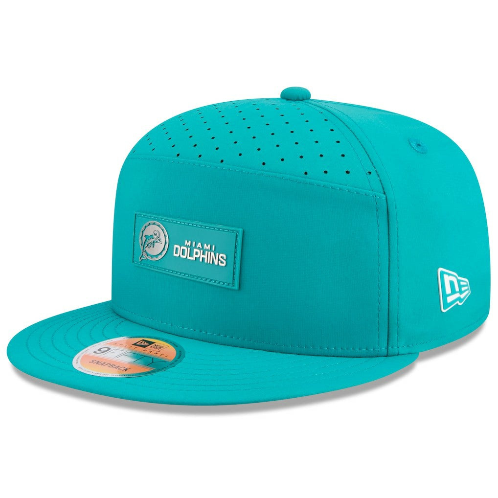 Miami Dolphins New Era 2025 Sideline Throwback Split Panel 9FIFTY Snapback Hat - Aqua Hats