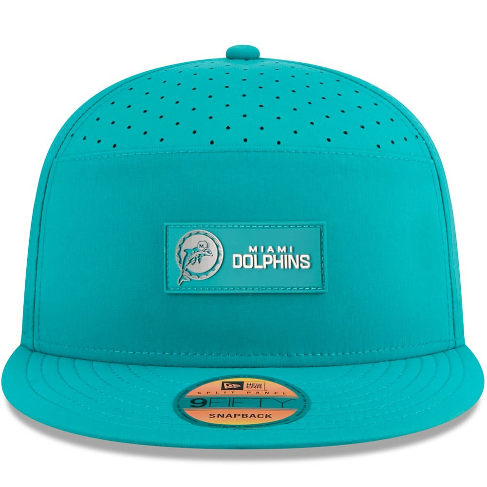 Miami Dolphins New Era 2025 Sideline Throwback Split Panel 9FIFTY Snapback Hat - Aqua Hats