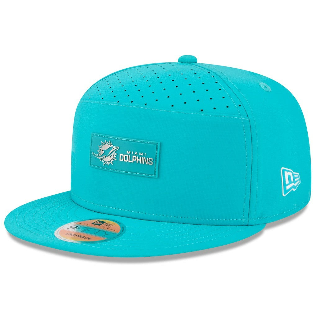 Miami Dolphins New Era 2025 Sideline Split Panel 9FIFTY Snapback Hat - Aqua Hats