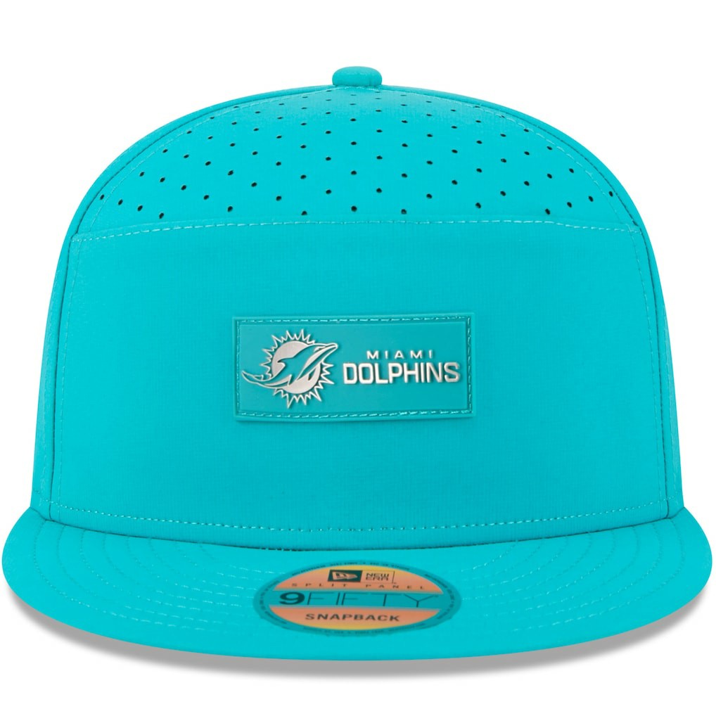 Miami Dolphins New Era 2025 Sideline Split Panel 9FIFTY Snapback Hat - Aqua Hats