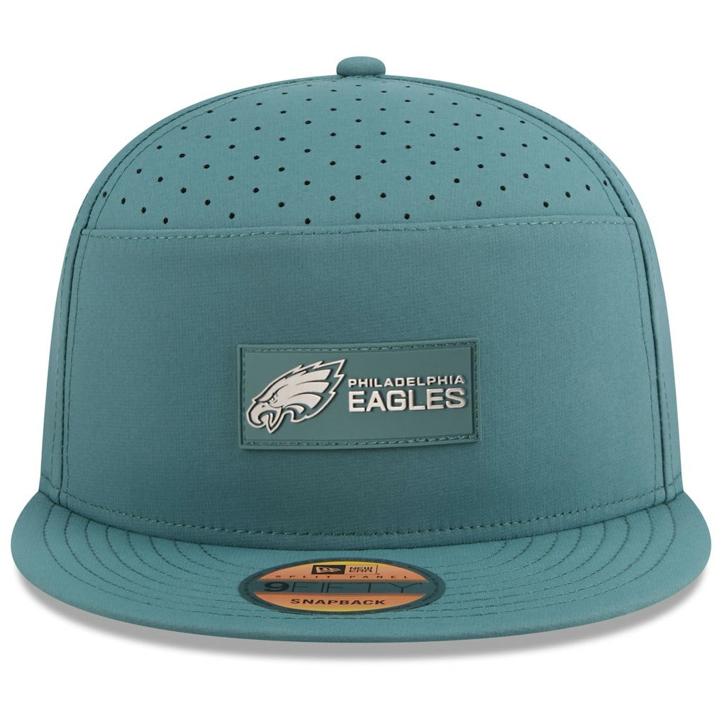 Philadelphia Eagles New Era 2025 Sideline Split Panel 9FIFTY Snapback Hat - Midnight Green Hats
