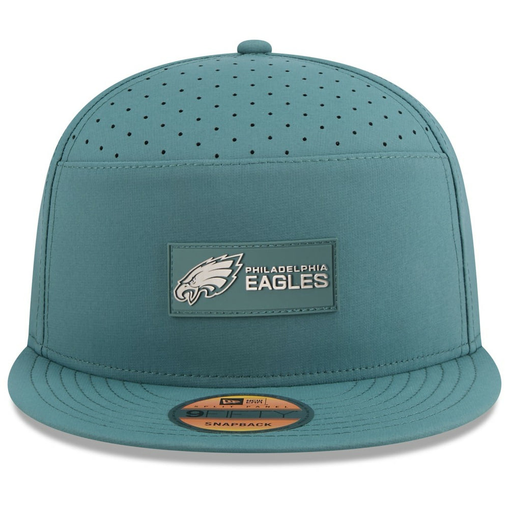 Philadelphia Eagles New Era 2025 Sideline Split Panel 9FIFTY Snapback Hat - Midnight Green Hats