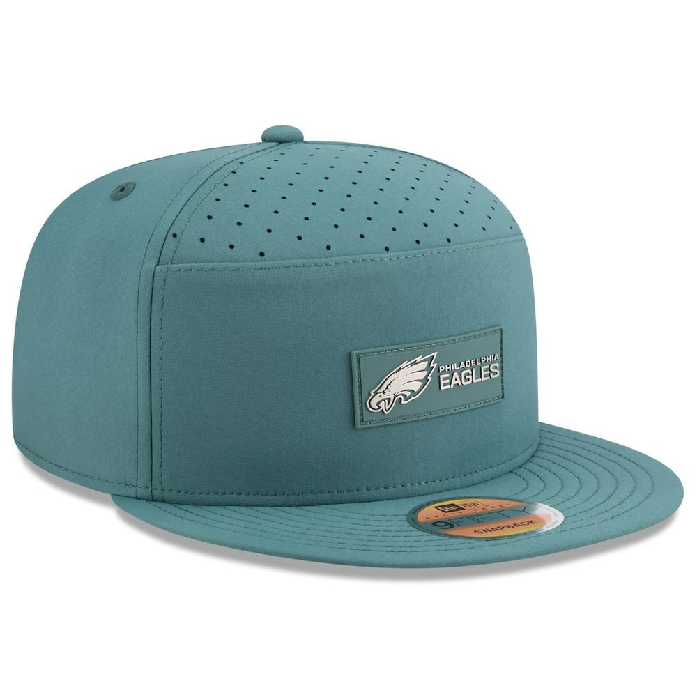 Philadelphia Eagles New Era 2025 Sideline Split Panel 9FIFTY Snapback Hat - Midnight Green Hats
