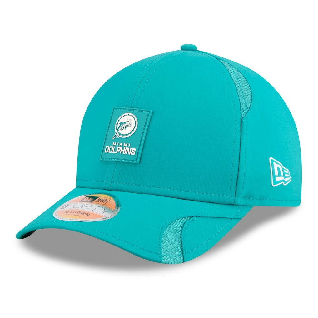 Miami Dolphins New Era 2025 Sideline Throwback M-Crown 9FORTY Adjustable Hat - Aqua Hats