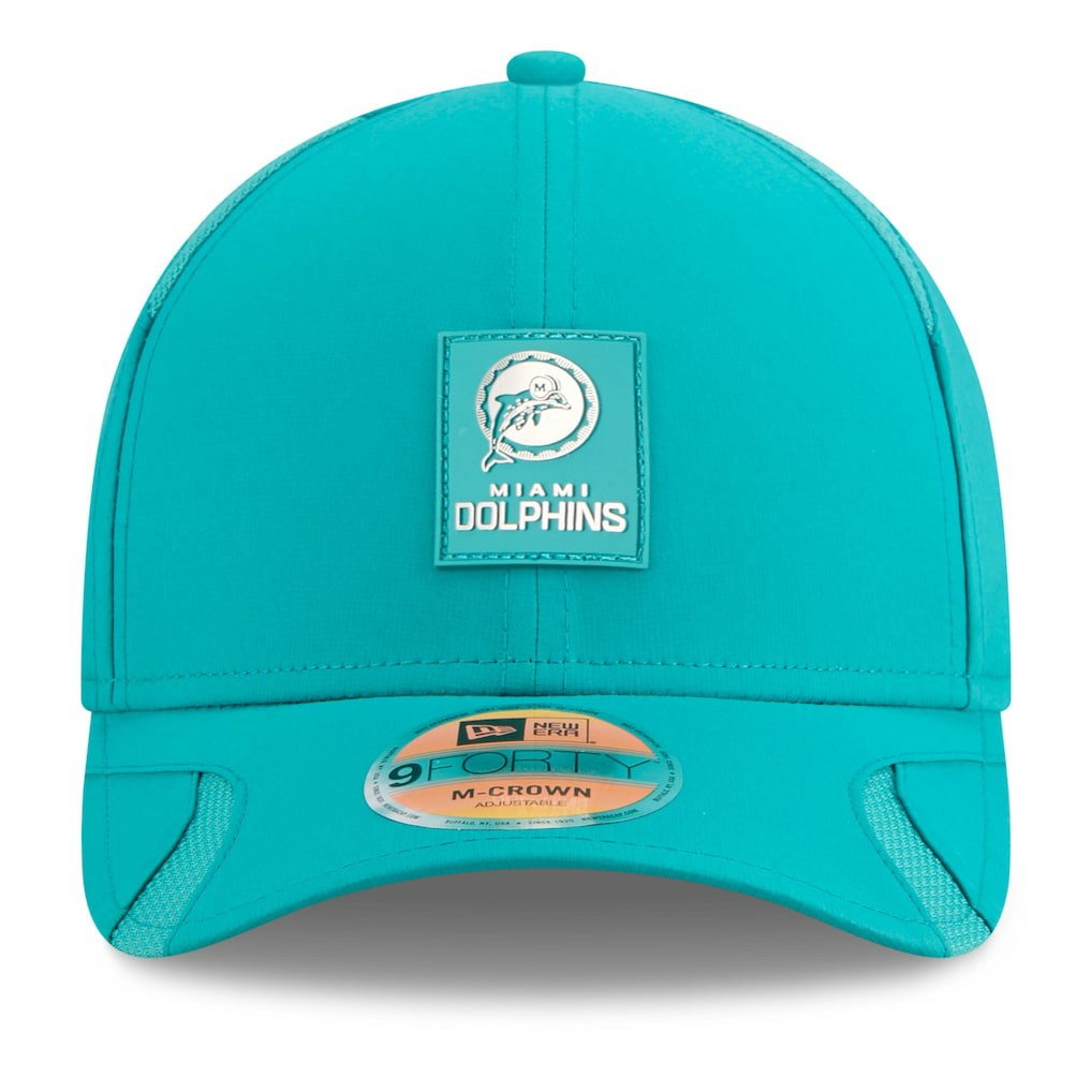 Miami Dolphins New Era 2025 Sideline Throwback M-Crown 9FORTY Adjustable Hat - Aqua Hats