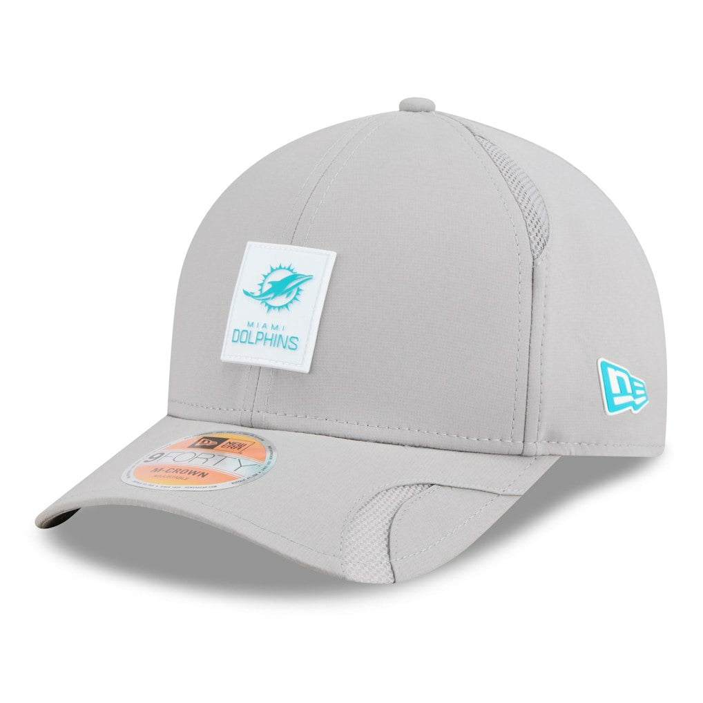 Miami Dolphins New Era 2025 Sideline M-Crown 9FORTY Adjustable Hat - Gray Hats