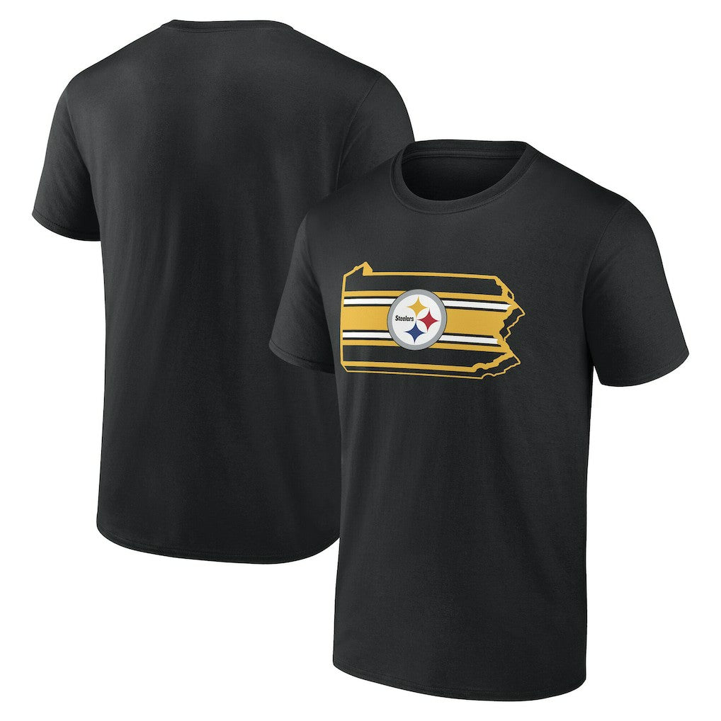 Pittsburgh Steelers State Outline T-Shirt - Black T-shirts