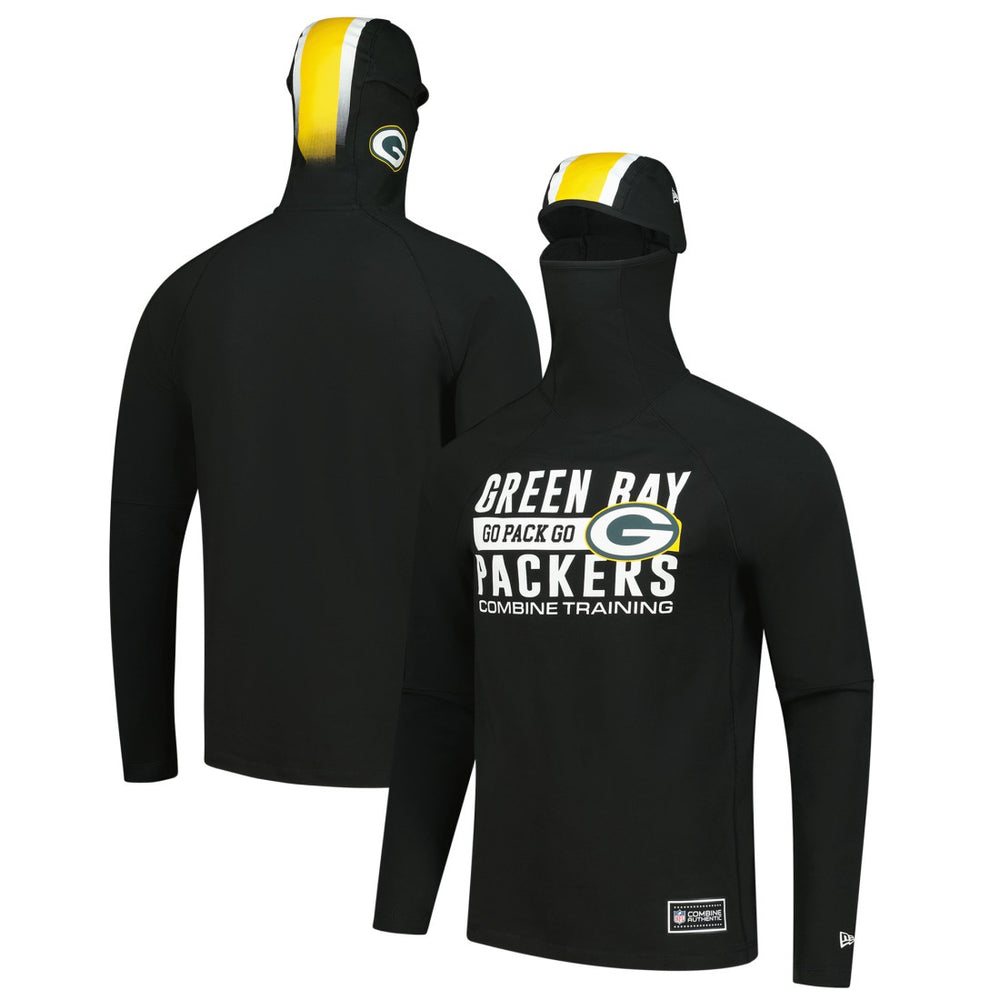 Green Bay Packers New Era Functional Fandom Balaclava Helmet Stripe Tri-Blend Hoodie - Black Hoodies