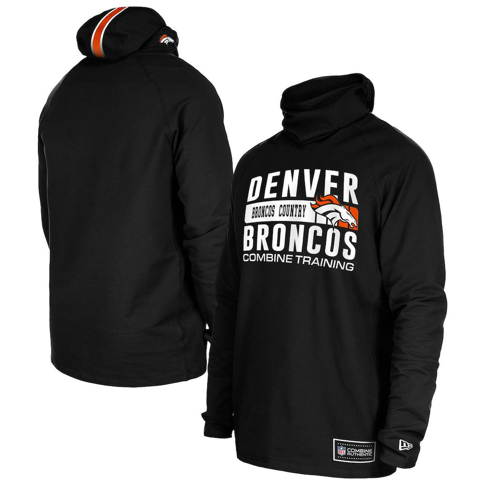 Denver Broncos New Era Functional Fandom Balaclava Helmet Stripe Tri-Blend Hoodie - Black Hoodies