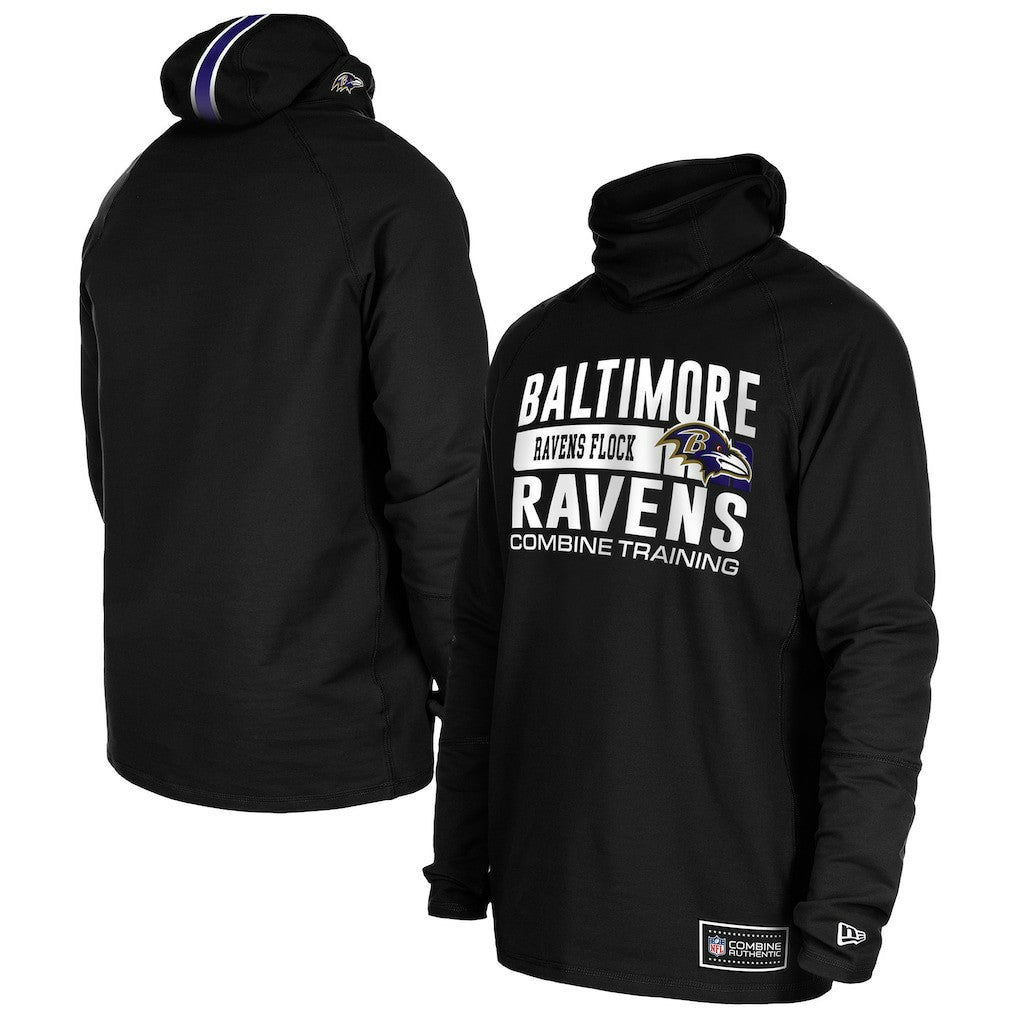Baltimore Ravens New Era Functional Fandom Balaclava Helmet Stripe Tri-Blend Hoodie - Black Hoodies