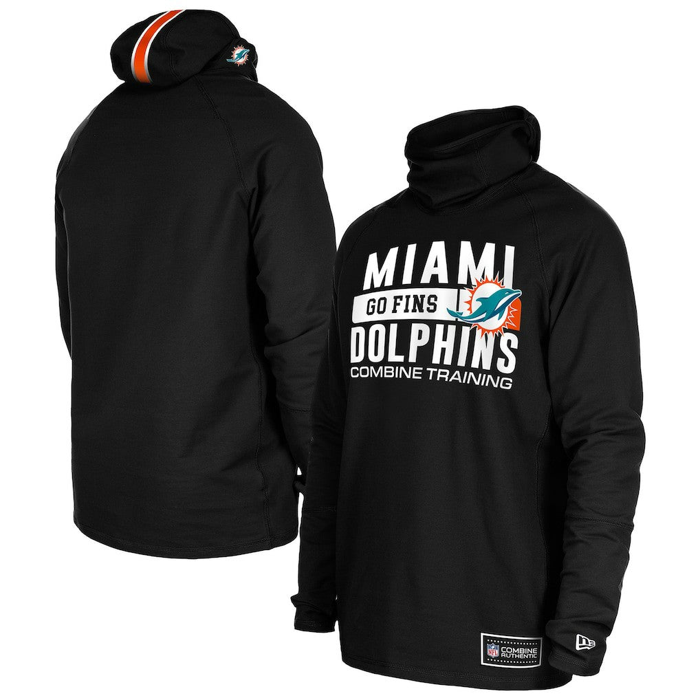 Miami Dolphins New Era Functional Fandom Balaclava Helmet Stripe Tri-Blend Hoodie - Black Hoodies
