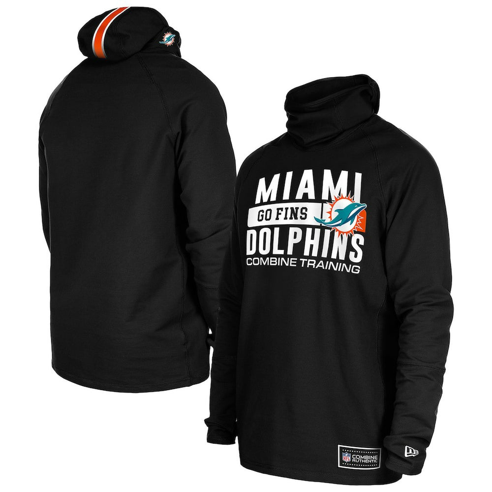 Miami Dolphins New Era Functional Fandom Balaclava Helmet Stripe Tri-Blend Hoodie - Black Hoodies