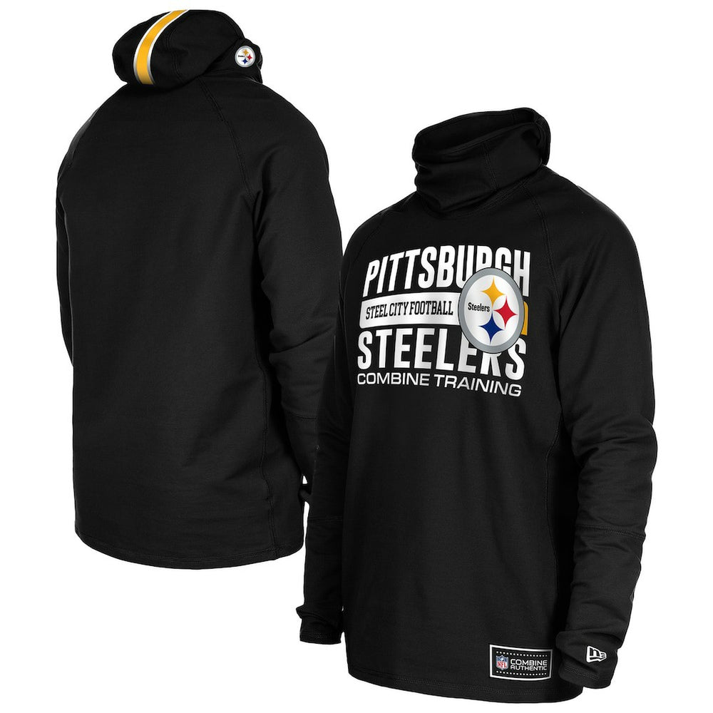 Pittsburgh Steelers New Era Functional Fandom Balaclava Helmet Stripe Tri-Blend Hoodie - Black Hoodies