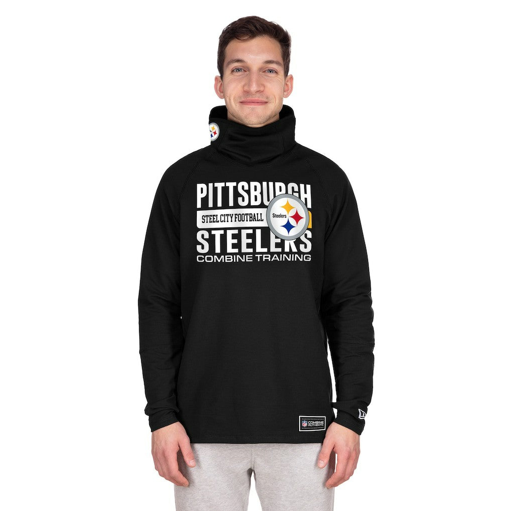 Pittsburgh Steelers New Era Functional Fandom Balaclava Helmet Stripe Tri-Blend Hoodie - Black Hoodies