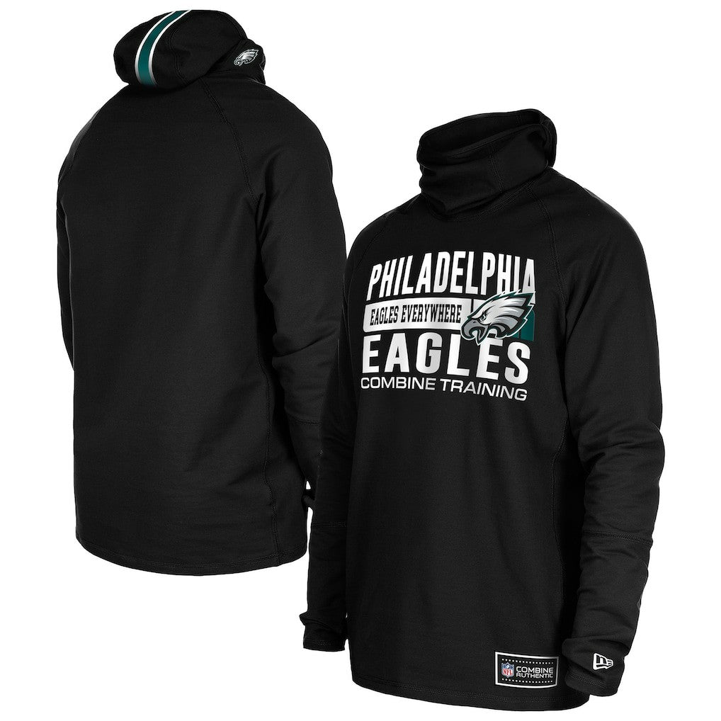 Philadelphia Eagles New Era Functional Fandom Balaclava Helmet Stripe Tri-Blend Hoodie - Black Hoodies