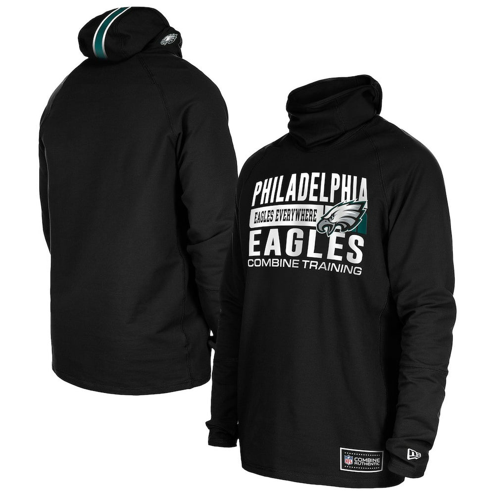 Philadelphia Eagles New Era Functional Fandom Balaclava Helmet Stripe Tri-Blend Hoodie - Black Hoodies