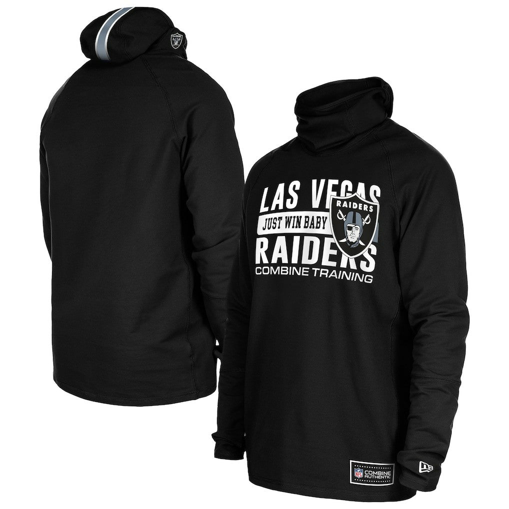 Las Vegas Raiders New Era Functional Fandom Balaclava Helmet Stripe Tri-Blend Hoodie - Black Hoodies