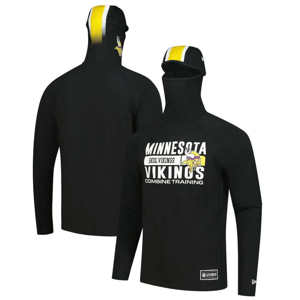 Minnesota Vikings New Era Functional Fandom Balaclava Helmet Stripe Tri-Blend Hoodie - Black Hoodies