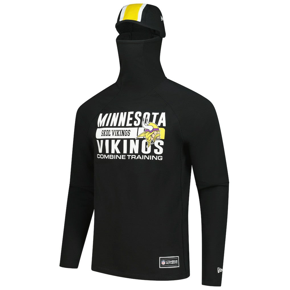 Minnesota Vikings New Era Functional Fandom Balaclava Helmet Stripe Tri-Blend Hoodie - Black Hoodies