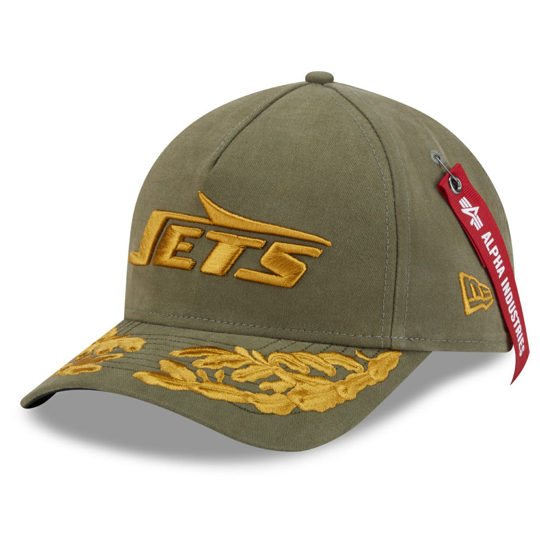 New York Jets New Era x Alpha Industries A-Frame 9FORTY Adjustable Hat - Olive Hats