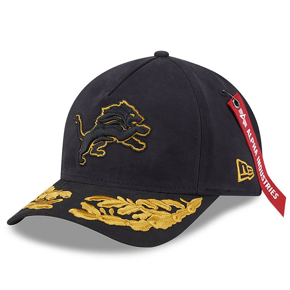 Detroit Lions New Era x Alpha Industries A-Frame 9FORTY Adjustable Hat - Black Hats