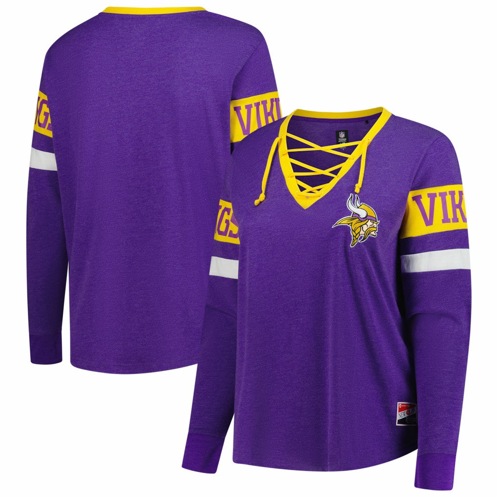Minnesota Vikings New Era Women's Plus Size Throwback Lace-Up Long Sleeve T-Shirt - Purple T-shirts