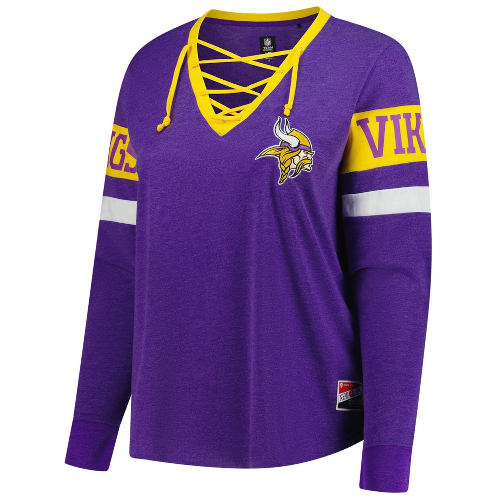 Minnesota Vikings New Era Women's Plus Size Throwback Lace-Up Long Sleeve T-Shirt - Purple T-shirts