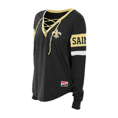 New Orleans Saints New Era Women's Plus Size Throwback Lace-Up Long Sleeve T-Shirt - Black T-shirts