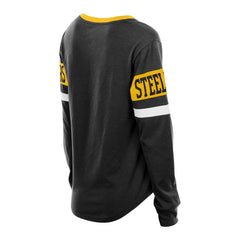 Pittsburgh Steelers New Era Women's Plus Size Throwback Lace-Up Long Sleeve T-Shirt - Black T-shirts