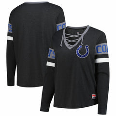 Indianapolis Colts New Era Women's Plus Size Throwback Lace-Up Long Sleeve T-Shirt - Black T-shirts