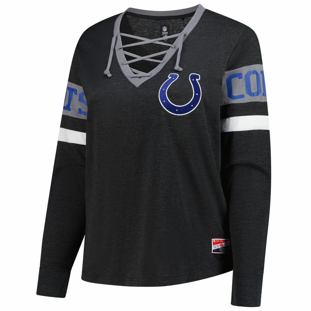Indianapolis Colts New Era Women's Plus Size Throwback Lace-Up Long Sleeve T-Shirt - Black T-shirts