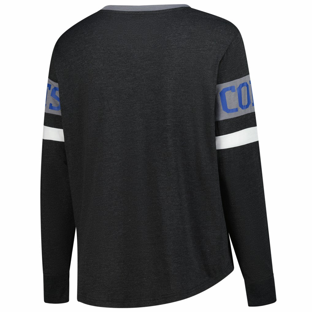 Indianapolis Colts New Era Women's Plus Size Throwback Lace-Up Long Sleeve T-Shirt - Black T-shirts