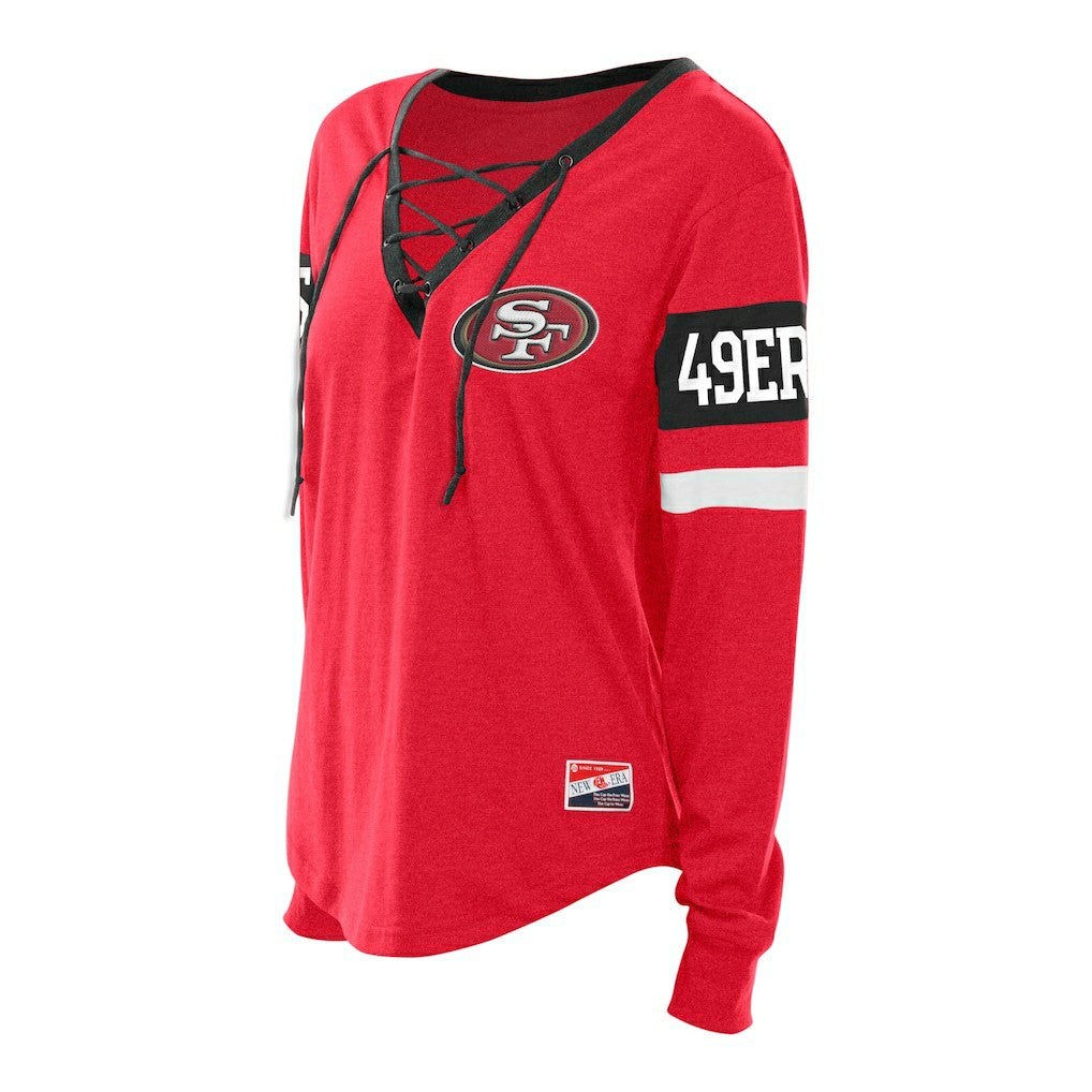 San Francisco 49ers New Era Women's Plus Size Throwback Lace-Up Long Sleeve T-Shirt - Scarlet T-shirts